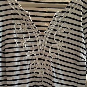 BODEN  Striped navy  and White Dress with Embroidered Detail